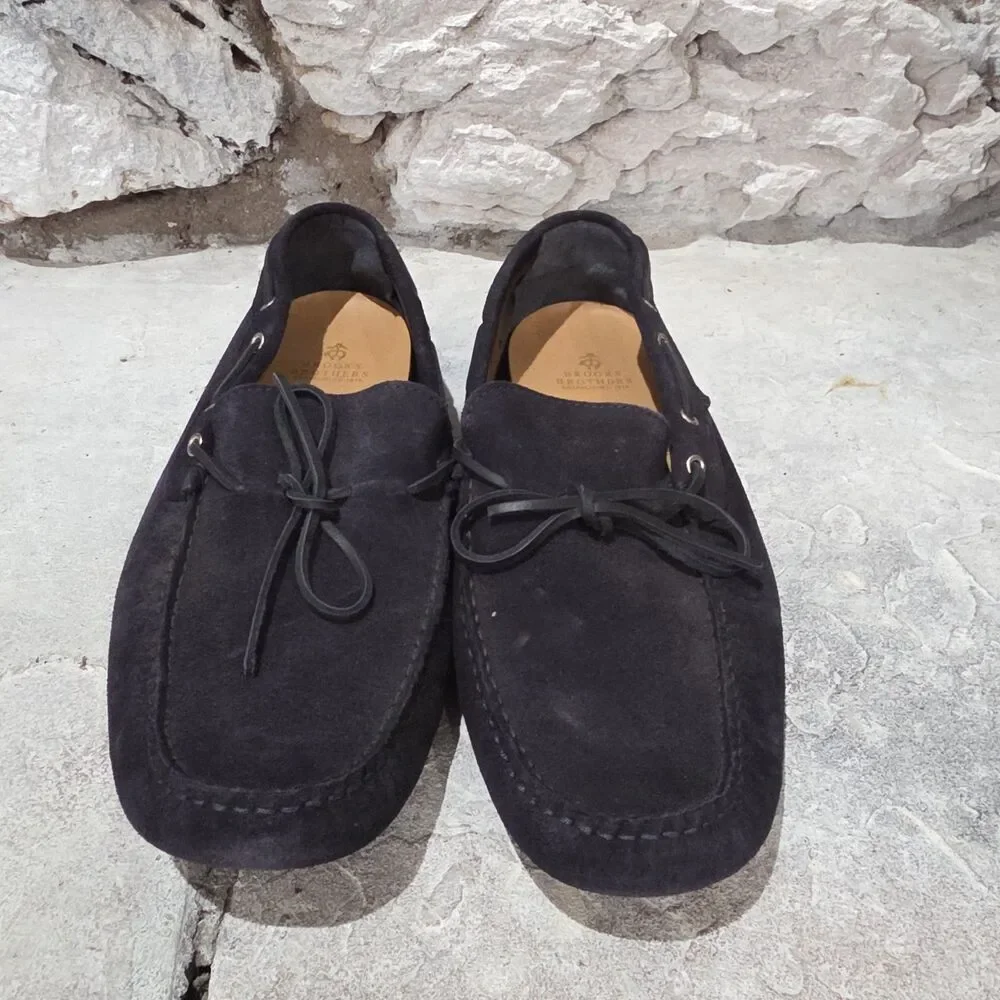 Brooks Brothers Mens Black Suede Driving Moccasin Loafers Slip On 11.5